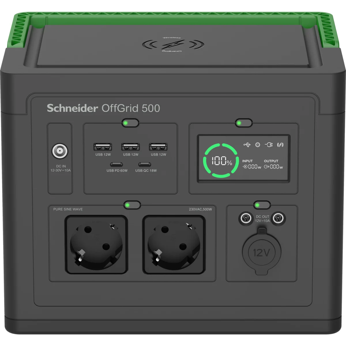 Schneider OffGrid Portable Power Station 500, 517Wh Lithium-ion, 2 Schuko, Sinewave