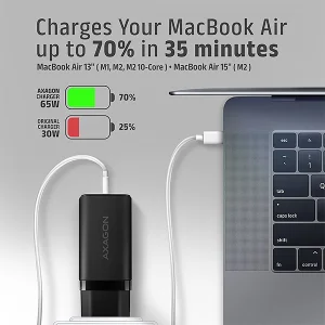 AXAGON ACU-DPQ65, GaN nabíječka do sítě 65W, 3x port (USB-A + dual USB-C), PD3.0/QC4+/PPS/Apple - obrázek 9