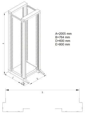 Otevřený 19" stojan RSX 42U dvoudílný 800hl. - obrázek 2
