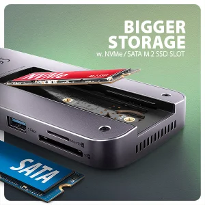 AXAGON HMC-12GM2, USB 10Gbps hub, 3x USB-A, USB-C,  HDMI, DP, RJ-45 GLAN, M.2, SD/mSD, audio, PD - obrázek 3