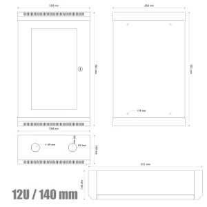 10" rack jednodílný 12U/140 DATACOM černý skl.dveře - obrázek 2