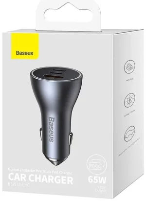 Baseus CGJP010013 Nabíječka do Auta Triple Quick Charger USB/USB-C/USB-C 65W Dark Grey - obrázek 2