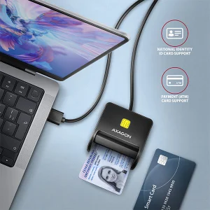 AXAGON CRE-SM3N, USB-A FlatReader čtečka kontaktních karet Smart card (eObčanka), kabel 1.3m - obrázek 2