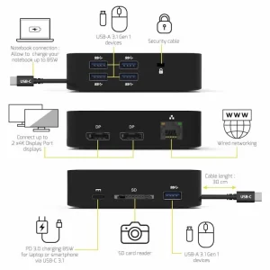 PORT CONNECT USB-C dokovací stanice 10v1, 2x4K, 85W PD - obrázek 7