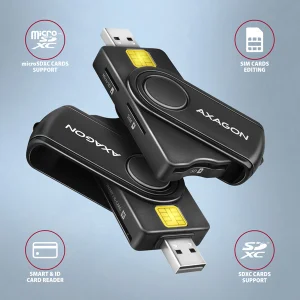 AXAGON CRE-SMP2A, USB-A + USB-C PocketReader 4-slot čtečka Smart card (eObčanka) + SD/microSD/SIM - obrázek 5