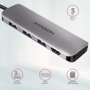 AXAGON HMC-HCR3A USB 3.2 hub, 3x USB-A, HDMI 4K, SD/microSD - obrázek 3