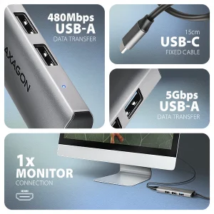 AXAGON HMC-H3A USB hub, 3x USB-A, HDMI 4K/30Hz - obrázek 3