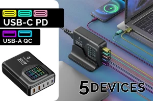 Viking USB GaN charger 200W PD PRO/síťový adaptér/Output:3xUSB-C,2xUSB-A/Rychlo nabíjení/ - obrázek 2