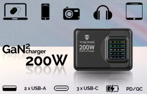 Viking USB GaN charger 200W PD PRO/síťový adaptér/Output:3xUSB-C,2xUSB-A/Rychlo nabíjení/ - obrázek 3