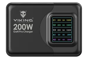 Viking USB GaN charger 200W PD PRO/síťový adaptér/Output:3xUSB-C,2xUSB-A/Rychlo nabíjení/