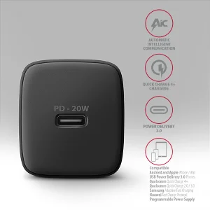 AXAGON ACU-PD20, nabíječka do sítě 20W, 1x port USB-C, PD3.0/PPS/QC4+/AFC/Apple, černá - obrázek 4