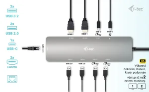 i-tec USB-C Metal Nano dokovací stanice 2x HDMI, PD 100W - obrázek 8