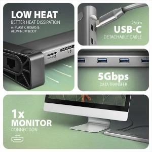 AXAGON HMC-10HLS USB hub 4x USB-A HDMI RJ-45 PD 100W - obrázek 4