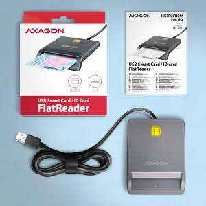AXAGON CRE-SM3T, USB-A FlatReader čtečka kontaktních karet Smart card (eObčanka), kabel 1.3m - obrázek 2
