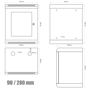 10" rack jednodílný 9U/280 DATACOM šedý Skl.dv. - obrázek 3