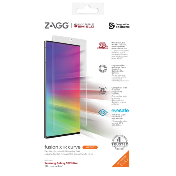 ZAGG Invisible Shield Fusion XTR D3O Curve hybridní sklo SG S22 Ultra