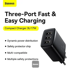 Baseus nabíječka do sítě Compact 3xUSB 17W černá - obrázek 7