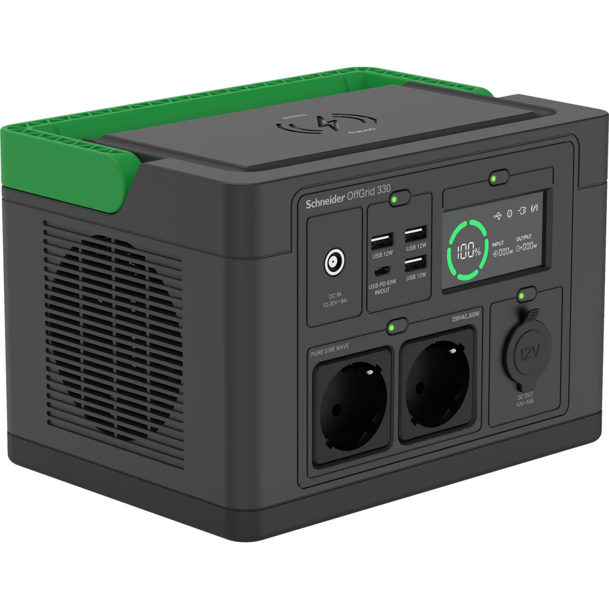 Schneider OffGrid Portable Power Station 330, 332Wh Lithium-ion, 2 Schuko, Sinewave