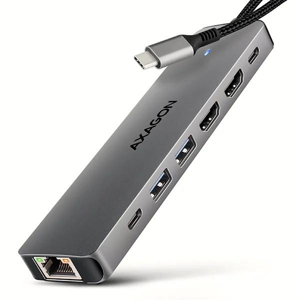 AXAGON HMC-7HX2 USB hub, 2x HDMI 4K, RJ-45, PD 100W
