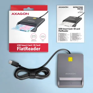 AXAGON CRE-SM3TC, USB-C FlatReader čtečka kontaktních karet Smart card (eObčanka), kabel 1.2m - obrázek 2