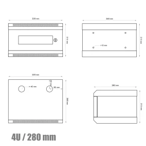 10" rack jednodílný 4U/280 DATACOM šedý Skl.dv. - obrázek 2