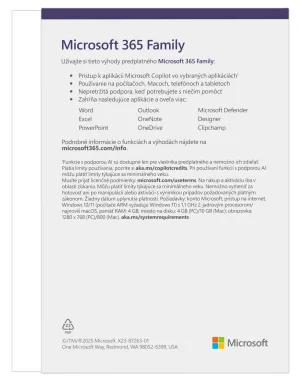 Microsoft 365 Family FY25H2 Mac/Win, 1 Rok, SK - obrázek 3