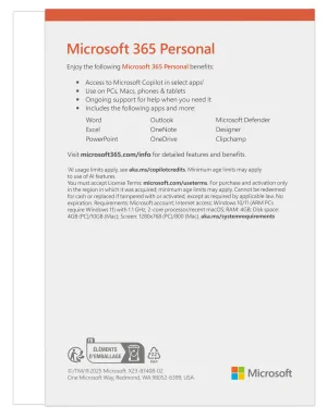 Microsoft 365 Personal FY25H2 Mac/Win, 1rok, Eng - obrázek 2