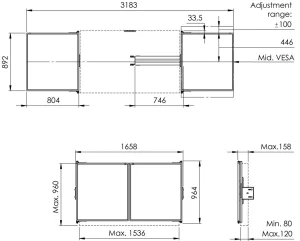 Vogel's RISE WBS65 keramické tabule se závěsy pro 65" obrazovky na stojanech RISE 200x/420x - obrázek 5
