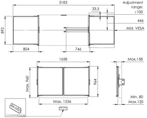 Vogel's RISE WBS65M keramické tabule se závěsy pro 65" obrazovky na stojanech RISE 5xxx - obrázek 5