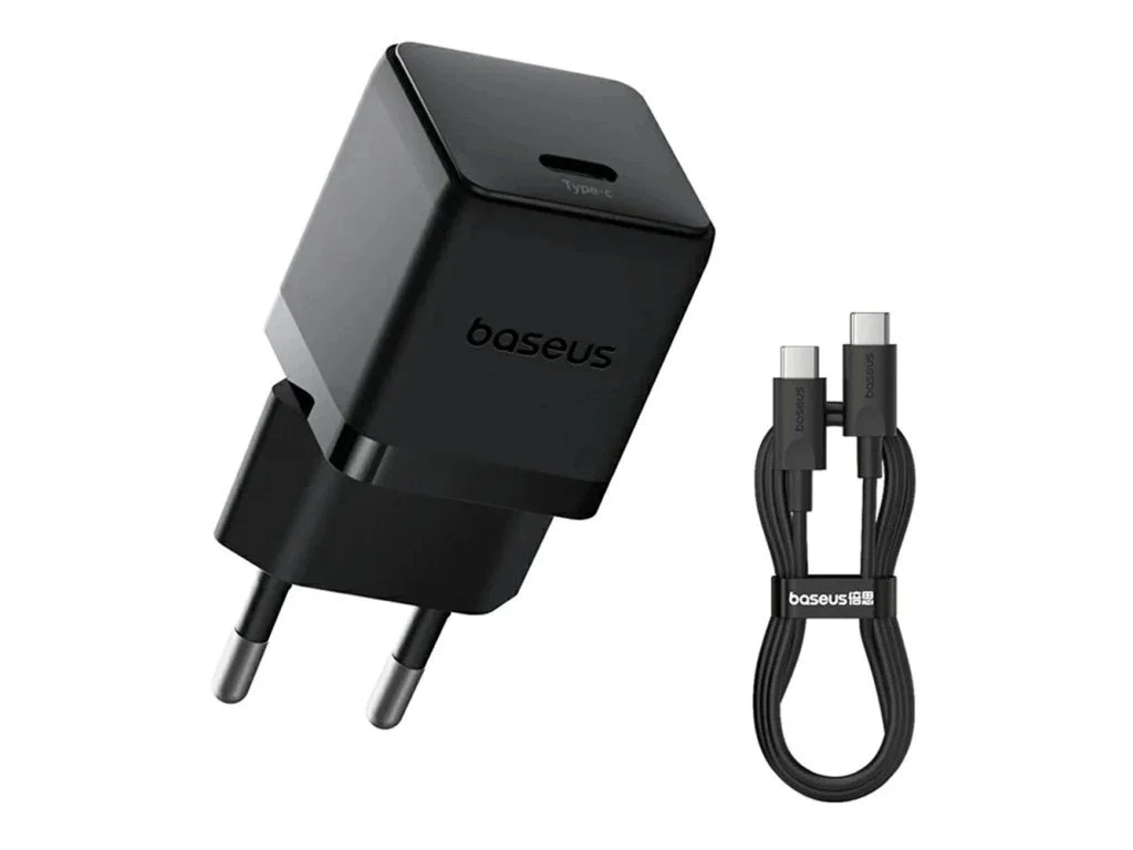 Baseus Palm Fast Nabíječka USB-C 20W + Datový Kabel USB-C/USB-C 1m Black