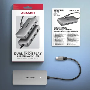 AXAGON HMC-CUB83X2 USB hub 10Gbps, HDMI, DP 4K/144Hz, RJ-45 - obrázek 9