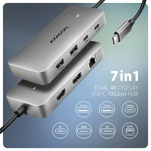 AXAGON HMC-CUB83X2 USB hub 10Gbps, HDMI, DP 4K/144Hz, RJ-45 - obrázek 2