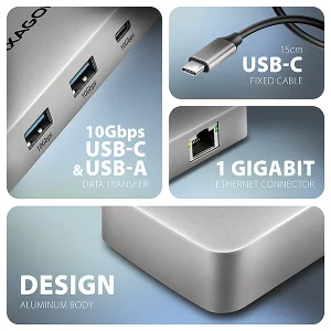 AXAGON HMC-CUB83X2 USB hub 10Gbps, HDMI, DP 4K/144Hz, RJ-45 - obrázek 3