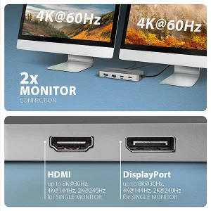 AXAGON HMC-CUB83X2 USB hub 10Gbps, HDMI, DP 4K/144Hz, RJ-45 - obrázek 5