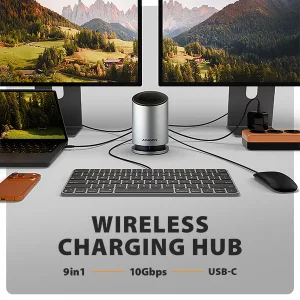 AXAGON HMC-WL9 USB hub s Qi, 10Gbps, HDMI, DP 4K, RJ-45, PD 100W - obrázek 11