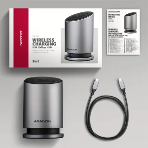 AXAGON HMC-WL9 USB hub s Qi, 10Gbps, HDMI, DP 4K, RJ-45, PD 100W - obrázek 2