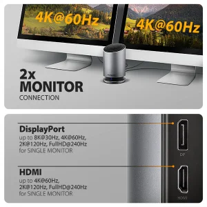 AXAGON HMC-WL9 USB hub s Qi, 10Gbps, HDMI, DP 4K, RJ-45, PD 100W - obrázek 4