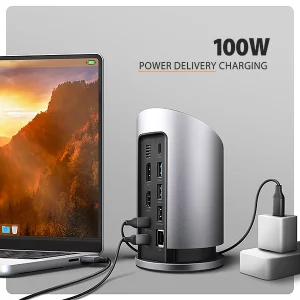 AXAGON HMC-WL9 USB hub s Qi, 10Gbps, HDMI, DP 4K, RJ-45, PD 100W - obrázek 5