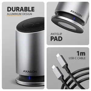 AXAGON HMC-WL9 USB hub s Qi, 10Gbps, HDMI, DP 4K, RJ-45, PD 100W - obrázek 6