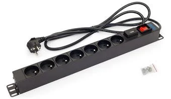 19",7xCZ zás.vypínač,bleskojistka, 2m,RAL9005,FLEX