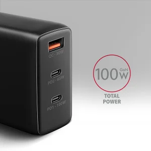 AXAGON ACU-DPQ100, GaN nabíječka do sítě 100W, 3x port (USB-A + dual USB-C), PD3.0/PPS/QC4+/Apple - obrázek 2
