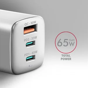 AXAGON ACU-DPQ65W, GaN nabíječka do sítě 65W, 3x port (USB-A + dual USB-C), PD3.0/QC4+/PPS/Apple - obrázek 2
