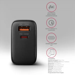 AXAGON ACU-PQ45 GaN nabíječka do sítě 45W, 2x port (USB-A + USB-C), PD3.0/PPS/QC4+/SFC 2.0/AFC/Apple - obrázek 10