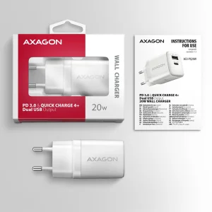 AXAGON ACU-PQ20W, nabíječka do sítě 20W, 2x port (USB-A + USB-C), PD3.0/PPS/QC4+/AFC/Apple, bílá - obrázek 3
