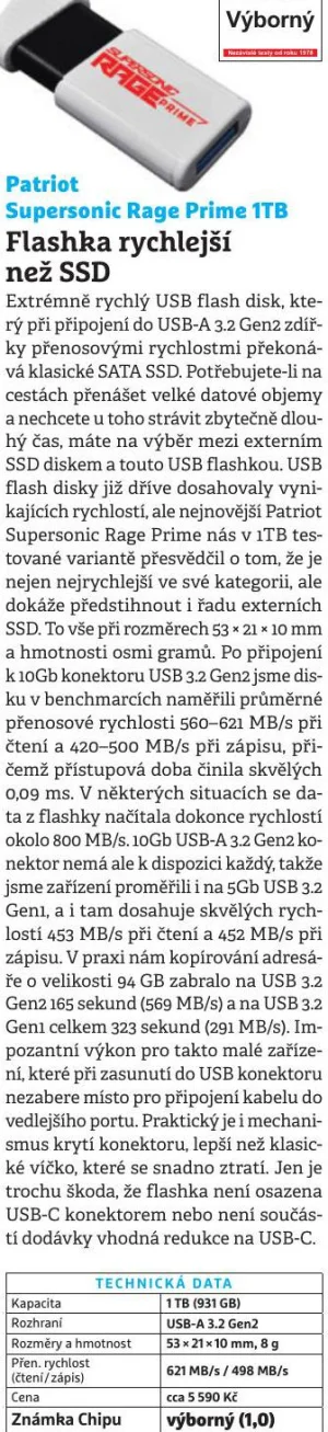 Patriot RAGE Prime/1TB/USB 3.2/USB-A/Bílá - obrázek 3