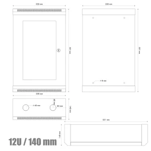 10" rack jednodílný 12U/140 DATACOM šedý Skl.dv - obrázek 4