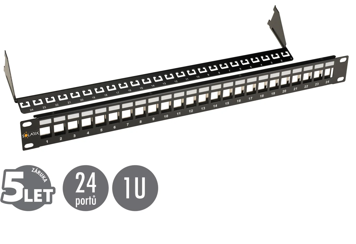 19" modulární neosazený patch panel Solarix 24 portů černý 1U SX24M-0-STP-BK-UNI