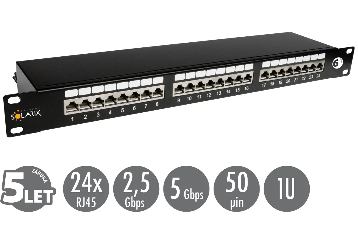 19" patch panel Solarix 24 x RJ45 CAT6 STP černý 1U SX24-6-STP-BK