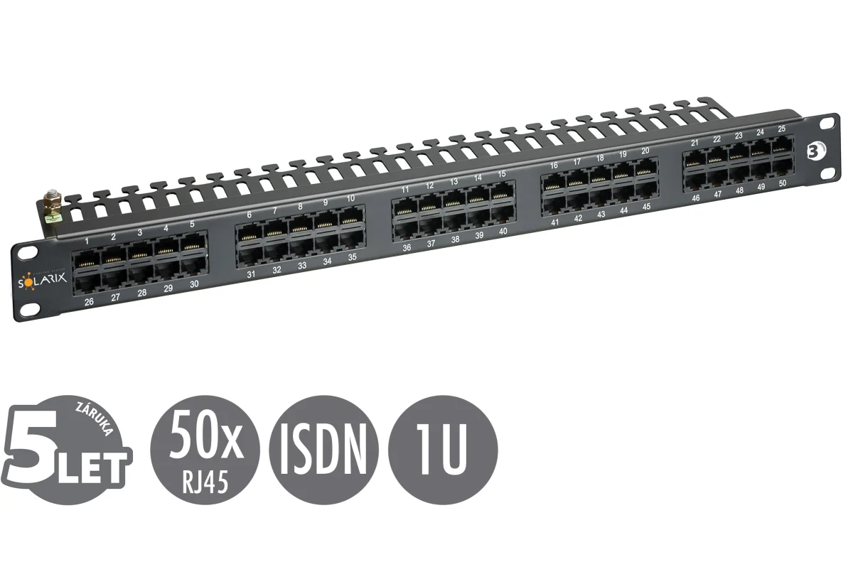 19" ISDN panel Solarix 50 x RJ45 černý 1U SX50-ISDN-BK