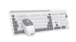 Klávesnice C-TECH Quallis WLKMC-05, bezdrátový combo set s myší, bílá, USB, CZ/SK